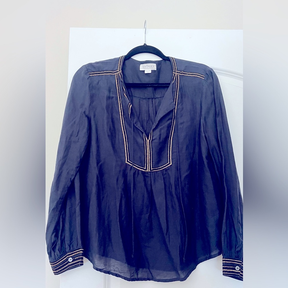 Velvet Navy Blue Women's Blouse